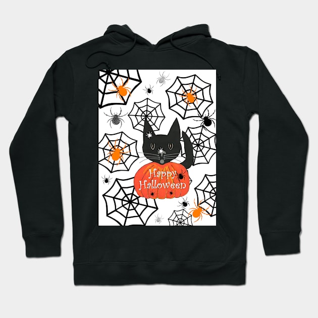 BLACK Cat Halloween With Spiders Hoodie by SartorisArt1